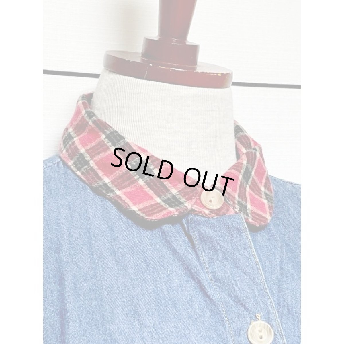 画像8: アメリカ古着 ワンピース ヴィンテージ デニム チェック 前開き 長袖 レトロ (8)