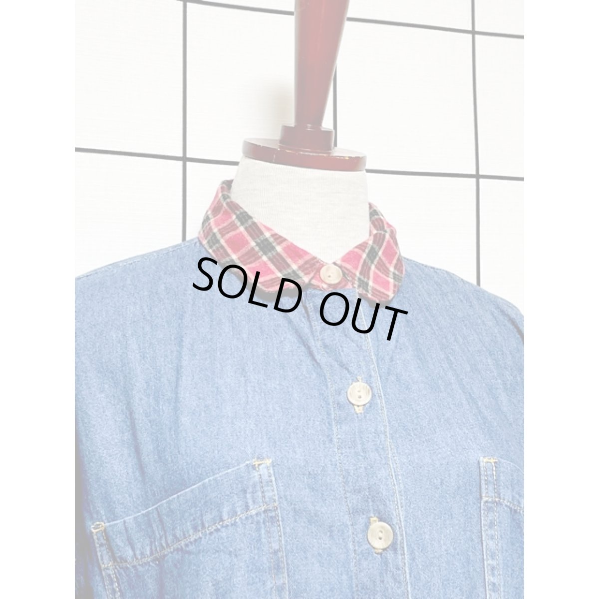 画像3: アメリカ古着 ワンピース ヴィンテージ デニム チェック 前開き 長袖 レトロ (3)