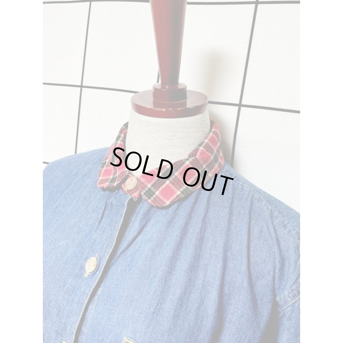 画像7: アメリカ古着 ワンピース ヴィンテージ デニム チェック 前開き 長袖 レトロ (7)