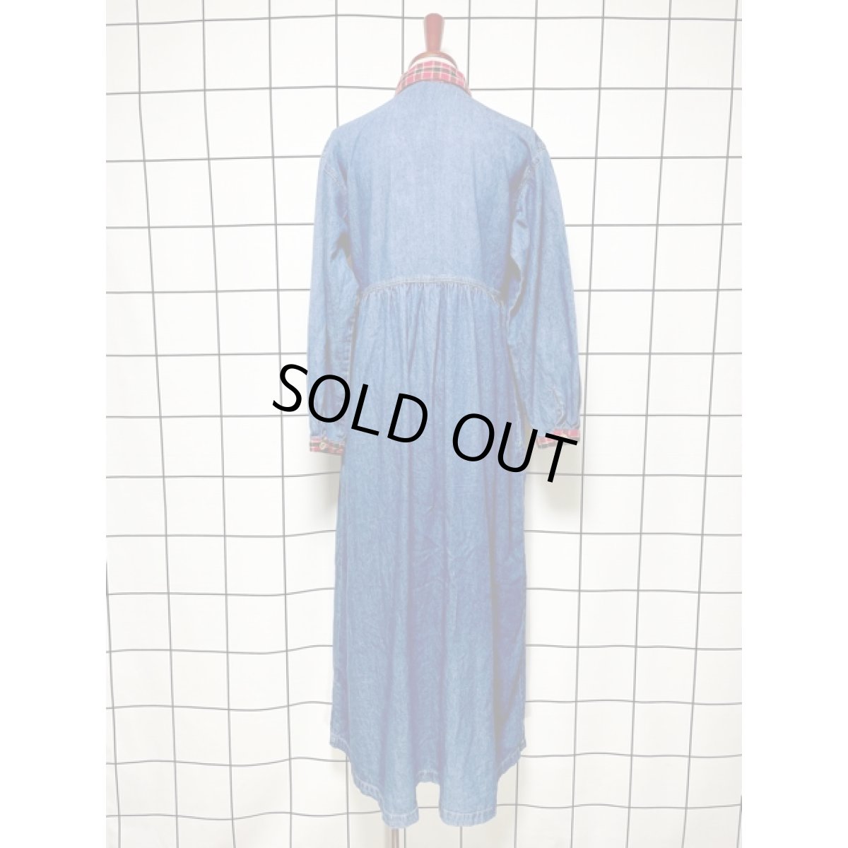 画像5: アメリカ古着 ワンピース ヴィンテージ デニム チェック 前開き 長袖 レトロ (5)