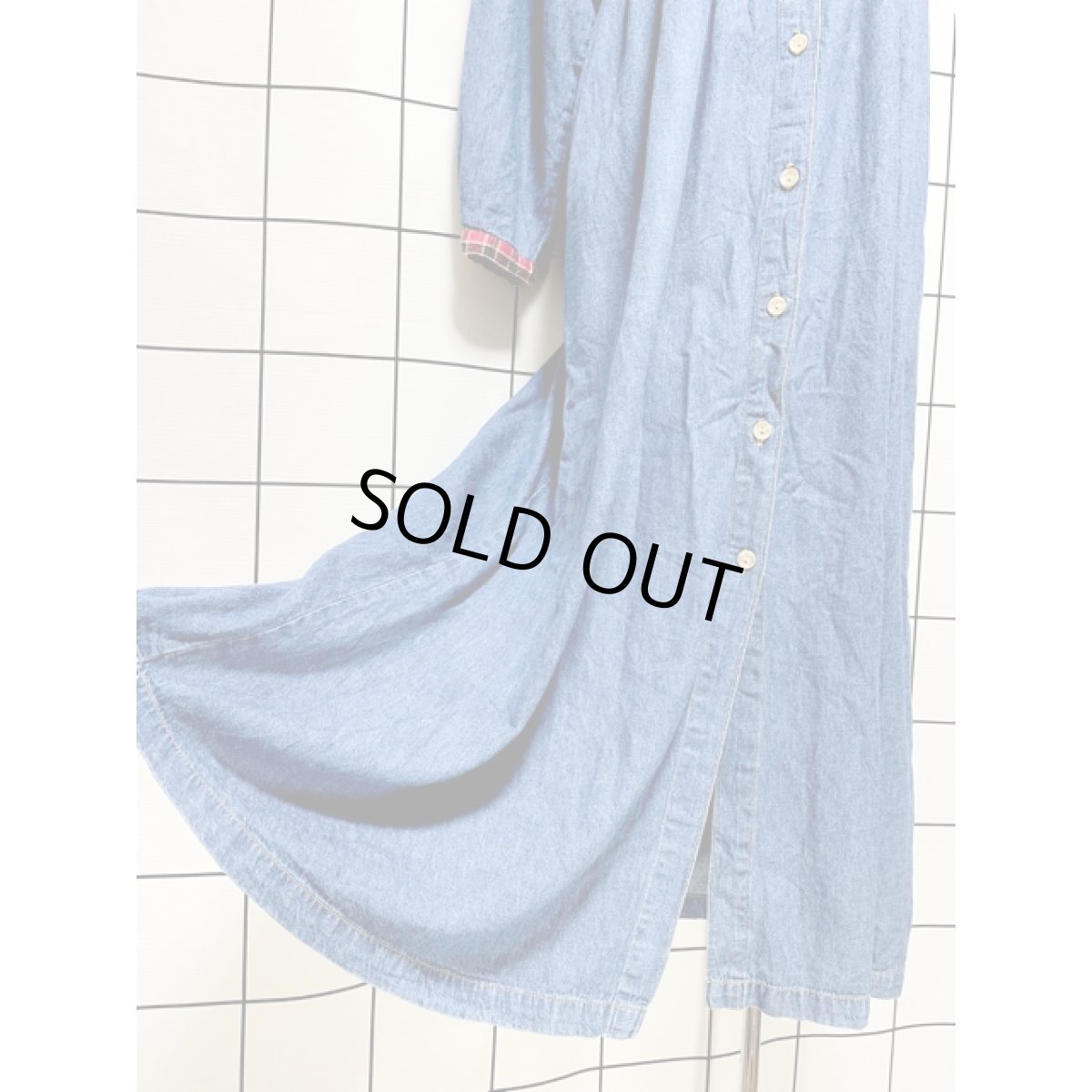 画像12: アメリカ古着 ワンピース ヴィンテージ デニム チェック 前開き 長袖 レトロ (12)