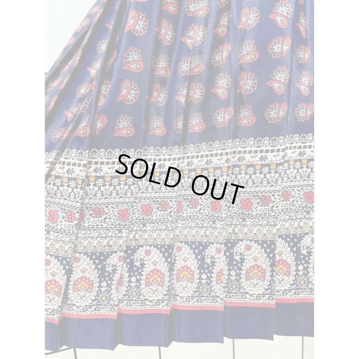 画像13: ペイズリーモチーフ ネイビー プリーツ ウエストゴム 長袖 レトロ USA古着 ヴィンテージワンピース【V8043】 (13)