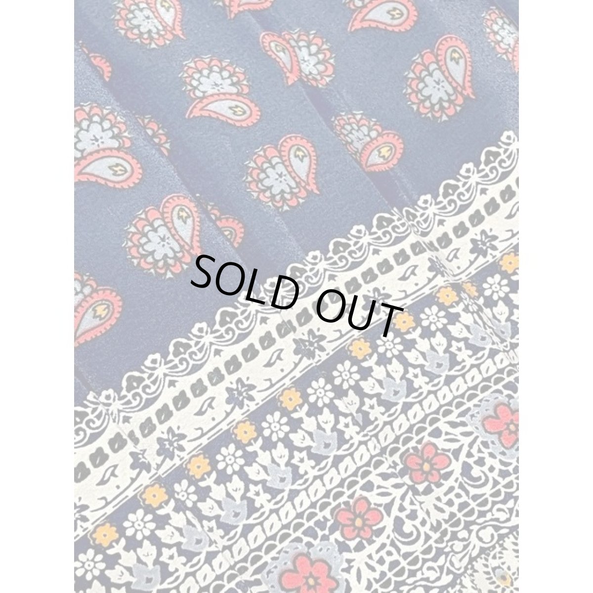 画像15: ペイズリーモチーフ ネイビー プリーツ ウエストゴム 長袖 レトロ USA古着 ヴィンテージワンピース【V8043】 (15)