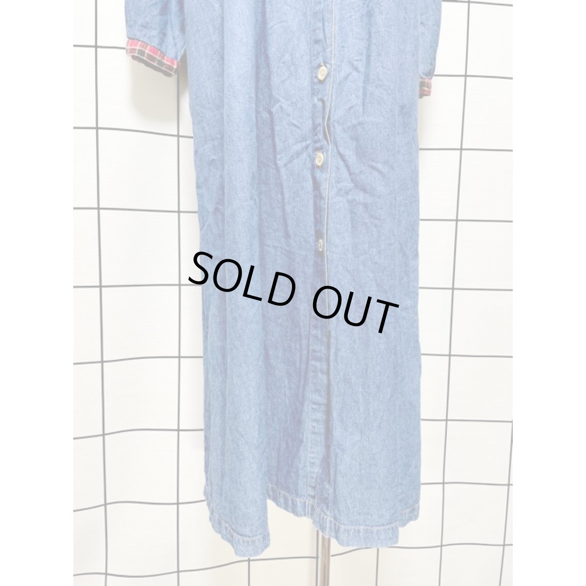 画像11: アメリカ古着 ワンピース ヴィンテージ デニム チェック 前開き 長袖 レトロ (11)