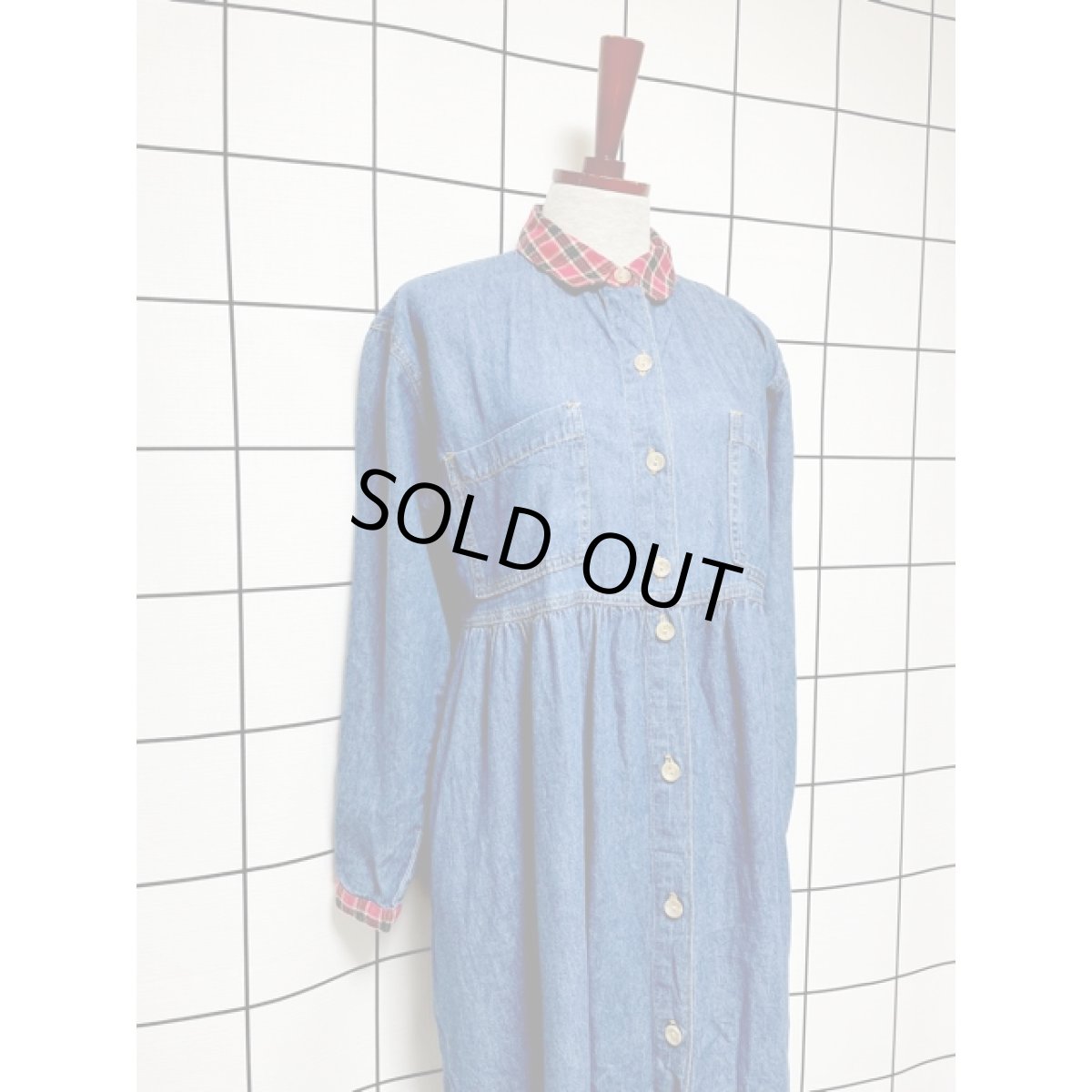 画像6: アメリカ古着 ワンピース ヴィンテージ デニム チェック 前開き 長袖 レトロ (6)