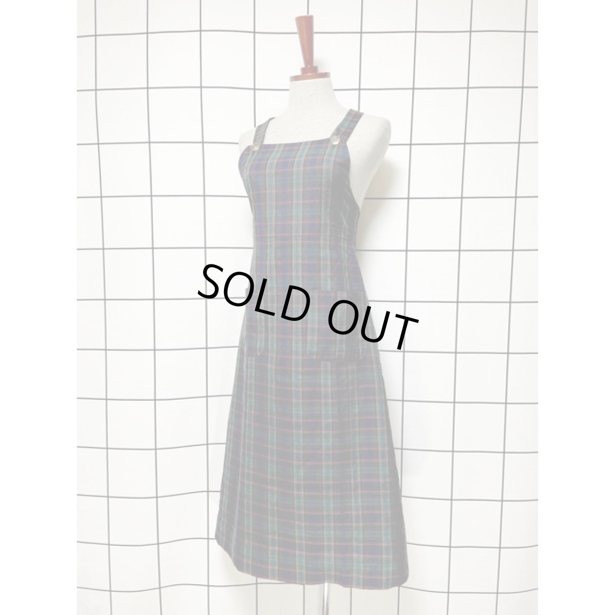 画像2: トラッドコーデにおすすめ チェック柄 Aライン ノースリーブ レトロ USA古着 ヴィンテージジャンパースカート【V8055】 (2)