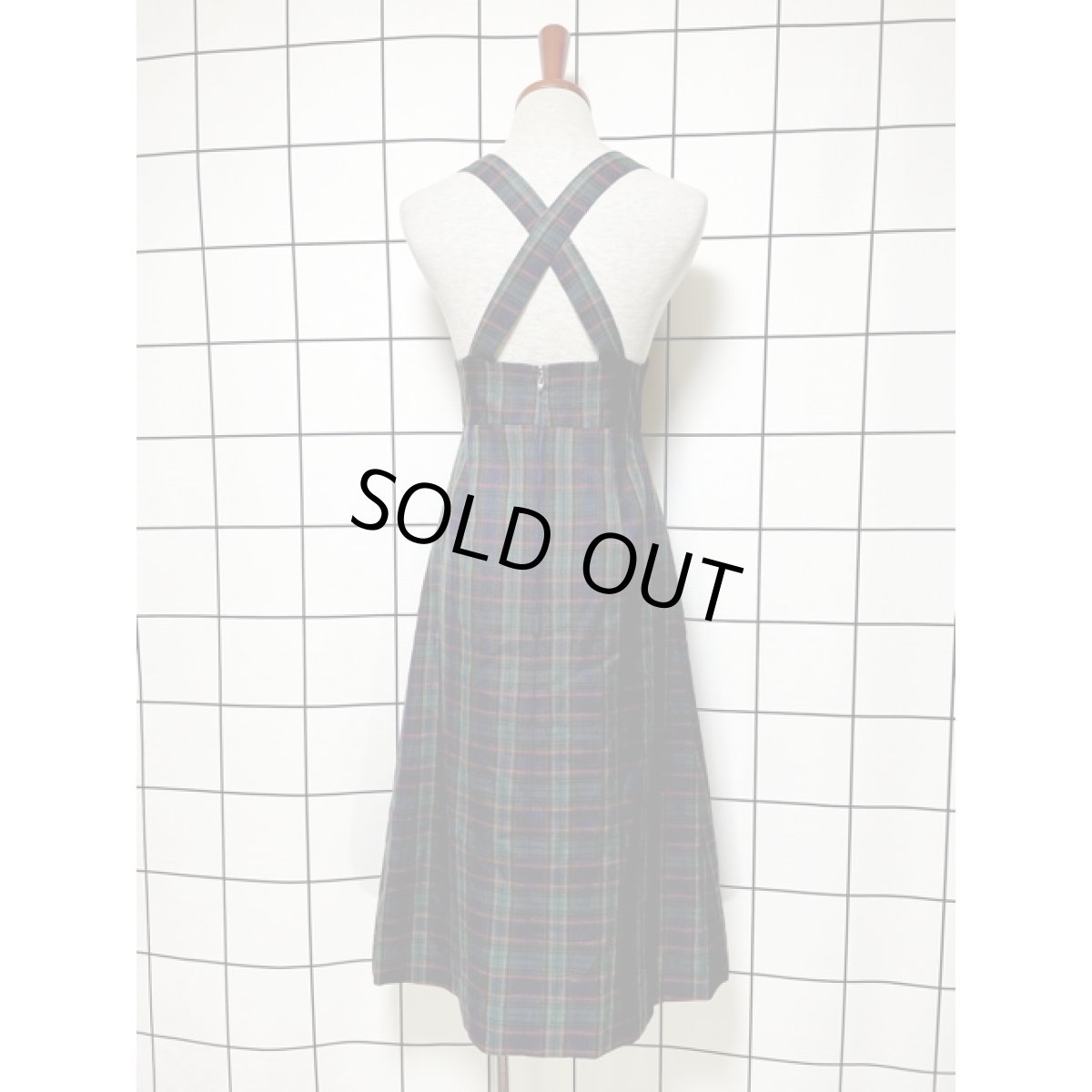 画像5: トラッドコーデにおすすめ チェック柄 Aライン ノースリーブ レトロ USA古着 ヴィンテージジャンパースカート【V8055】 (5)