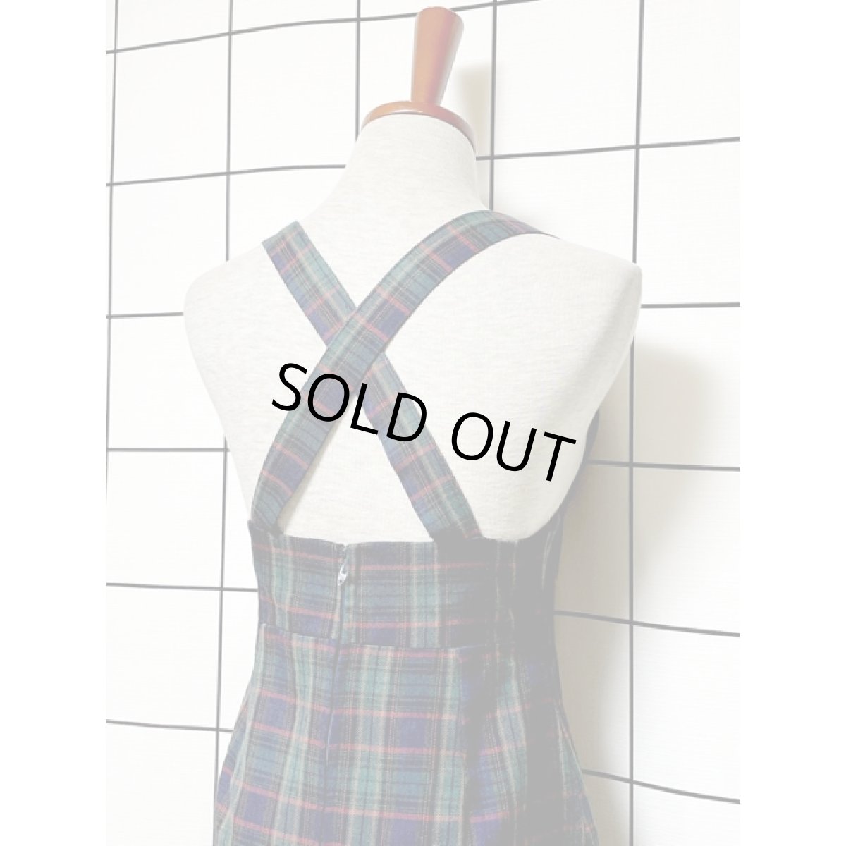 画像6: トラッドコーデにおすすめ チェック柄 Aライン ノースリーブ レトロ USA古着 ヴィンテージジャンパースカート【V8055】 (6)