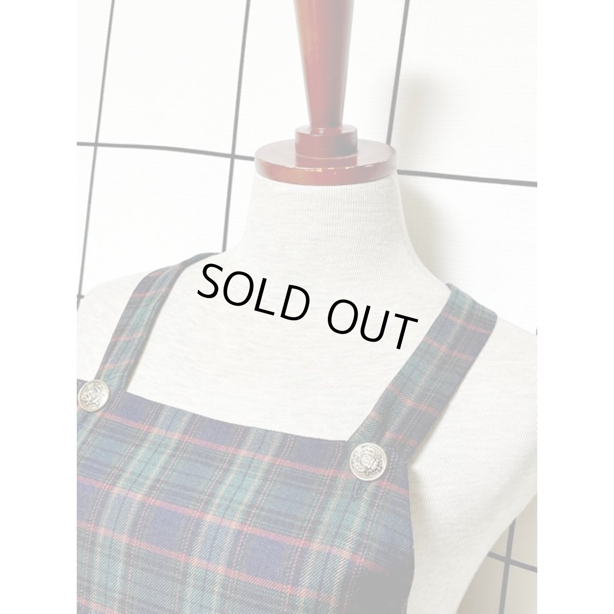 画像7: トラッドコーデにおすすめ チェック柄 Aライン ノースリーブ レトロ USA古着 ヴィンテージジャンパースカート【V8055】 (7)