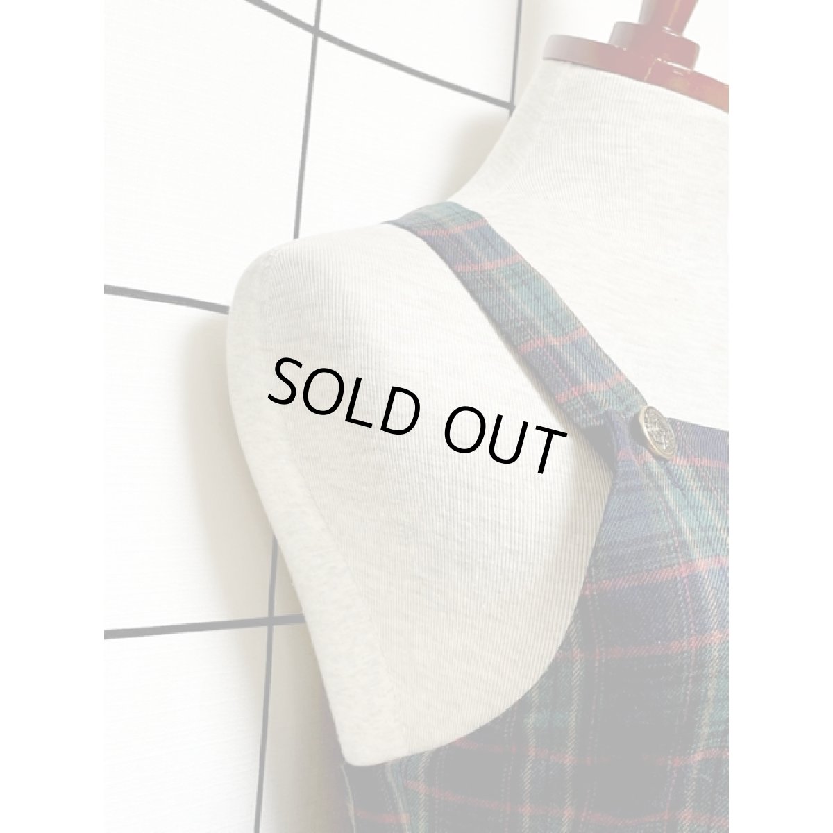 画像4: トラッドコーデにおすすめ チェック柄 Aライン ノースリーブ レトロ USA古着 ヴィンテージジャンパースカート【V8055】 (4)