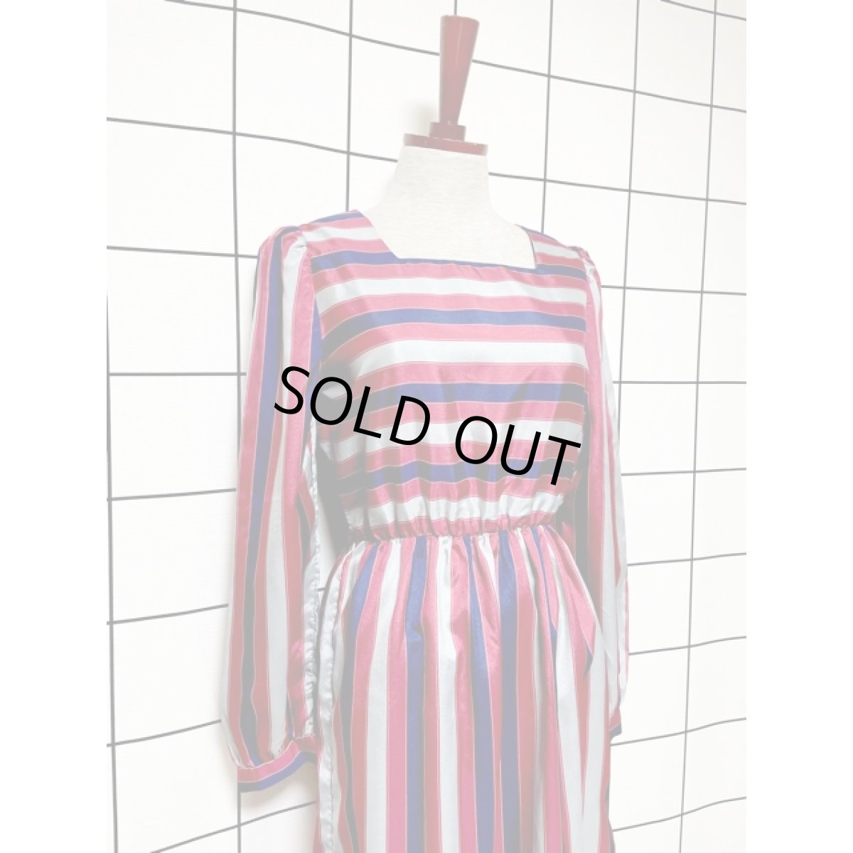 画像6: ストライプ柄 ボーダー柄 ウエストゴム レトロ 長袖 USA古着 ヴィンテージワンピース【V8053】 (6)