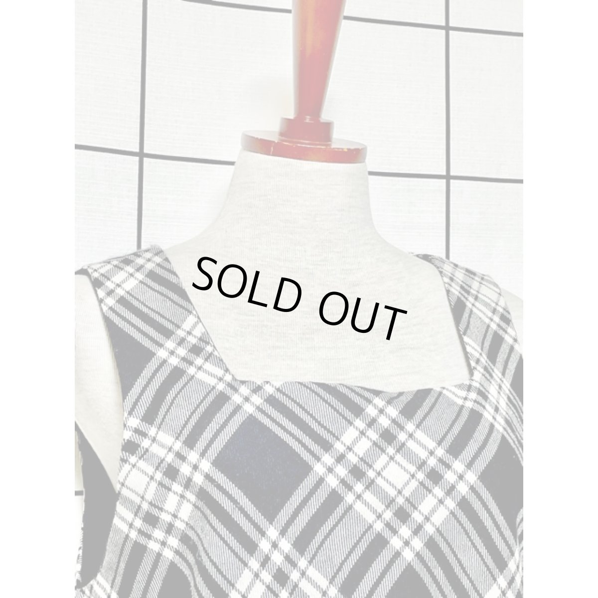 画像3: ウール チェック柄 モノトーン ノースリーブ レトロ USA古着 ヴィンテージジャンパースカート【V8056】 (3)