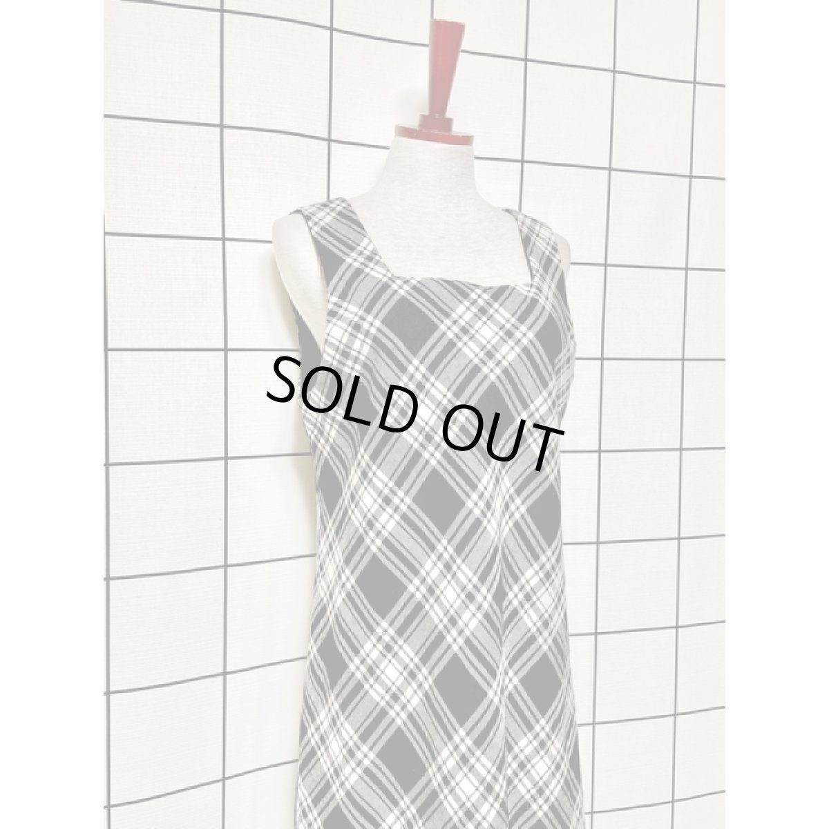 画像6: ウール チェック柄 モノトーン ノースリーブ レトロ USA古着 ヴィンテージジャンパースカート【V8056】 (6)