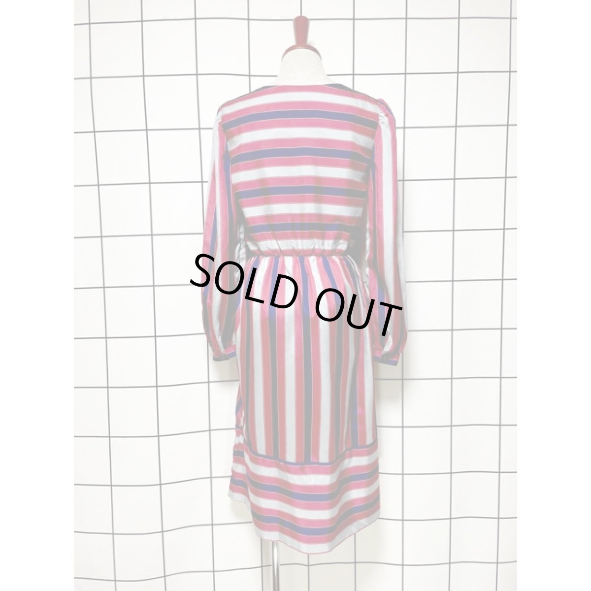 画像5: ストライプ柄 ボーダー柄 ウエストゴム レトロ 長袖 USA古着 ヴィンテージワンピース【V8053】 (5)