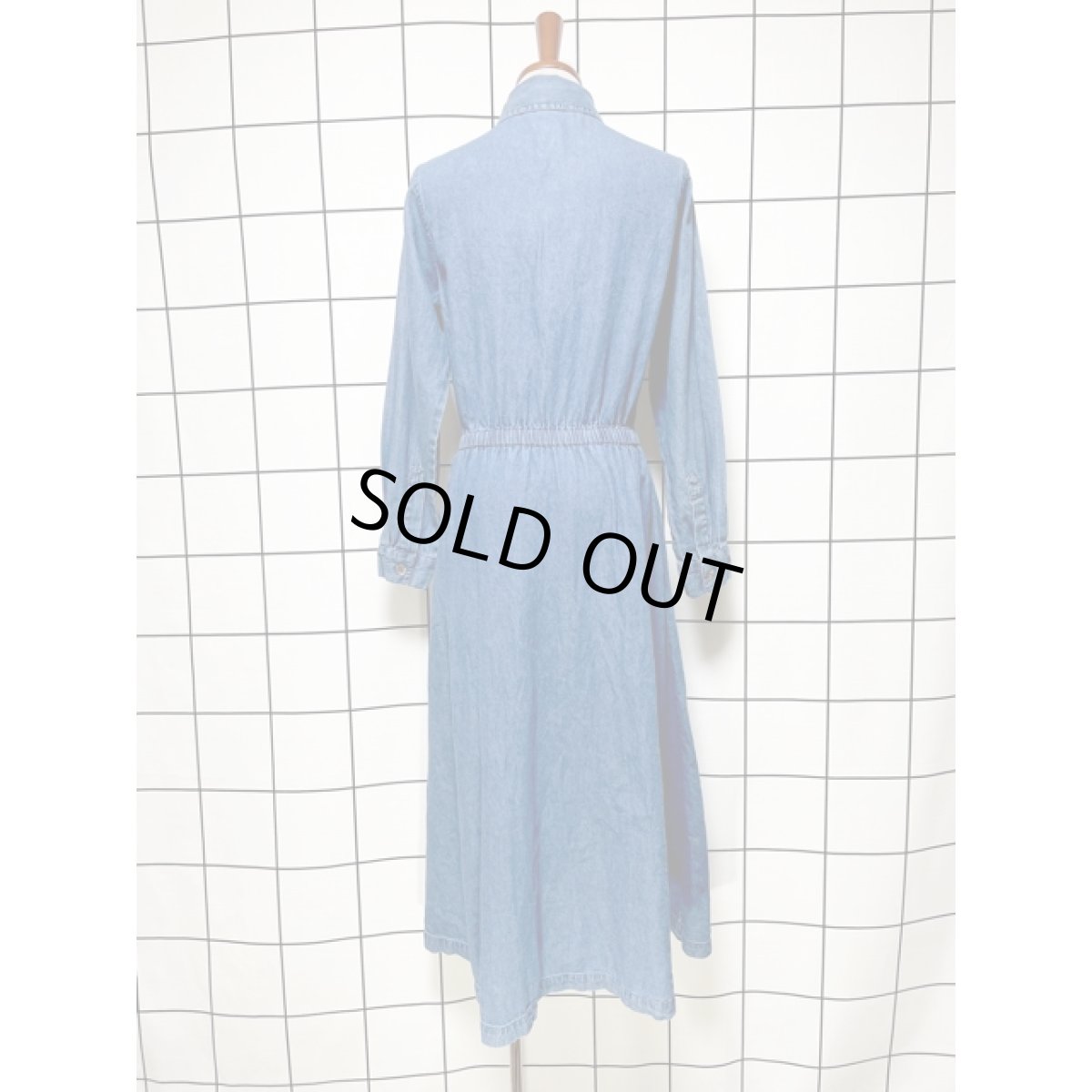 画像5: India 刺繍 デニム 前開き ウエストゴム 長袖 レトロ USA古着 ヴィンテージワンピース【8065】 (5)