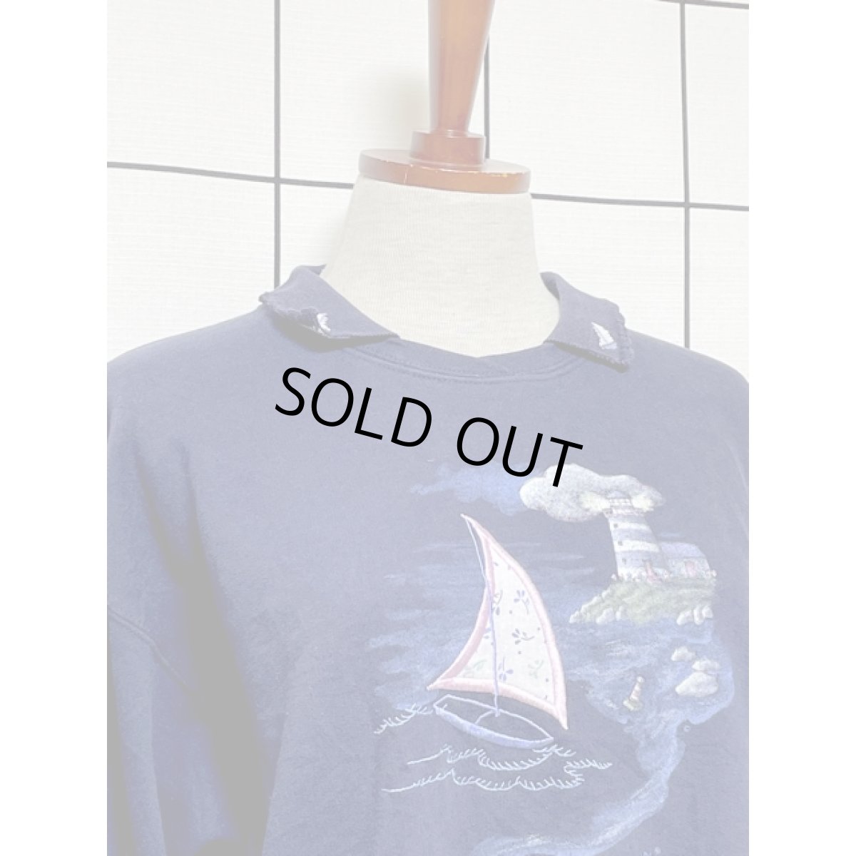 画像3: ヨット 風景画 ネイビー 襟付 オーバーサイズ レトロ USA古着 長袖 ヴィンテージスウェット (3)