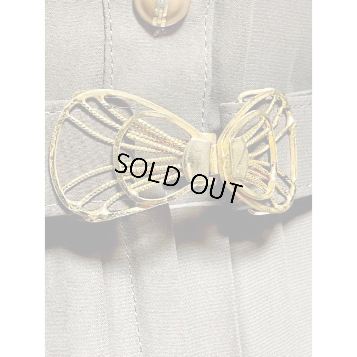 画像10: バックルベルト付 ボーダー プリーツ ウエストゴム レトロ 国産古着 ヴィンテージワンピース【8083】 (10)