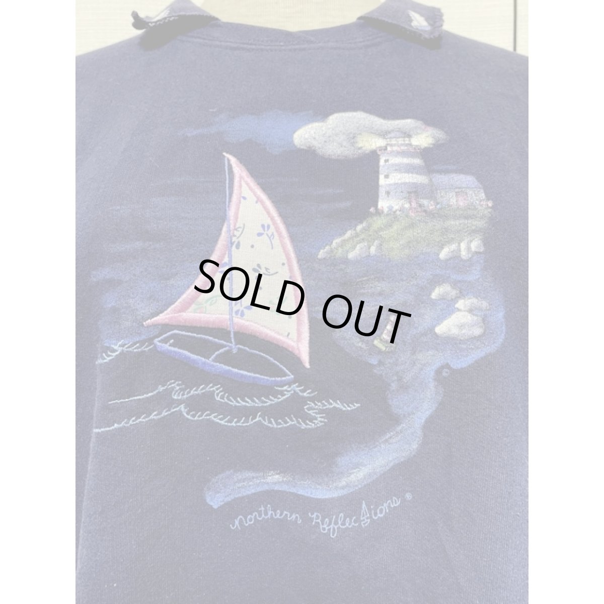 画像9: ヨット 風景画 ネイビー 襟付 オーバーサイズ レトロ USA古着 長袖 ヴィンテージスウェット (9)