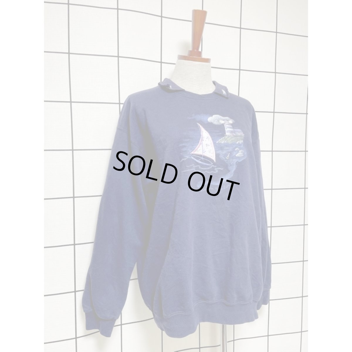 画像6: ヨット 風景画 ネイビー 襟付 オーバーサイズ レトロ USA古着 長袖 ヴィンテージスウェット (6)