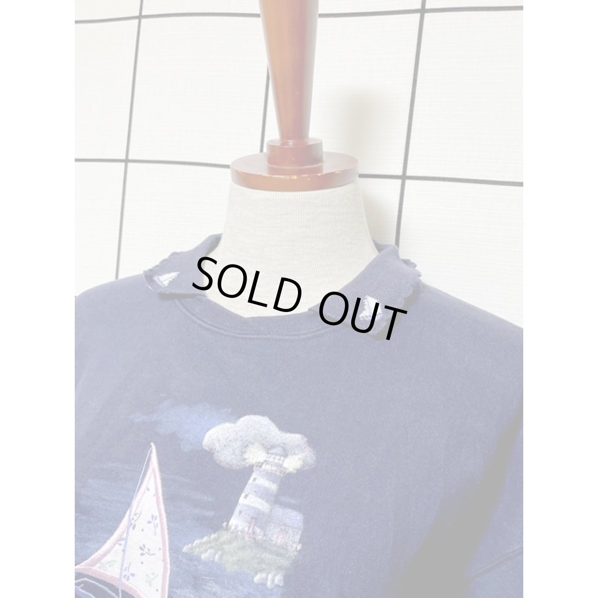 画像7: ヨット 風景画 ネイビー 襟付 オーバーサイズ レトロ USA古着 長袖 ヴィンテージスウェット (7)