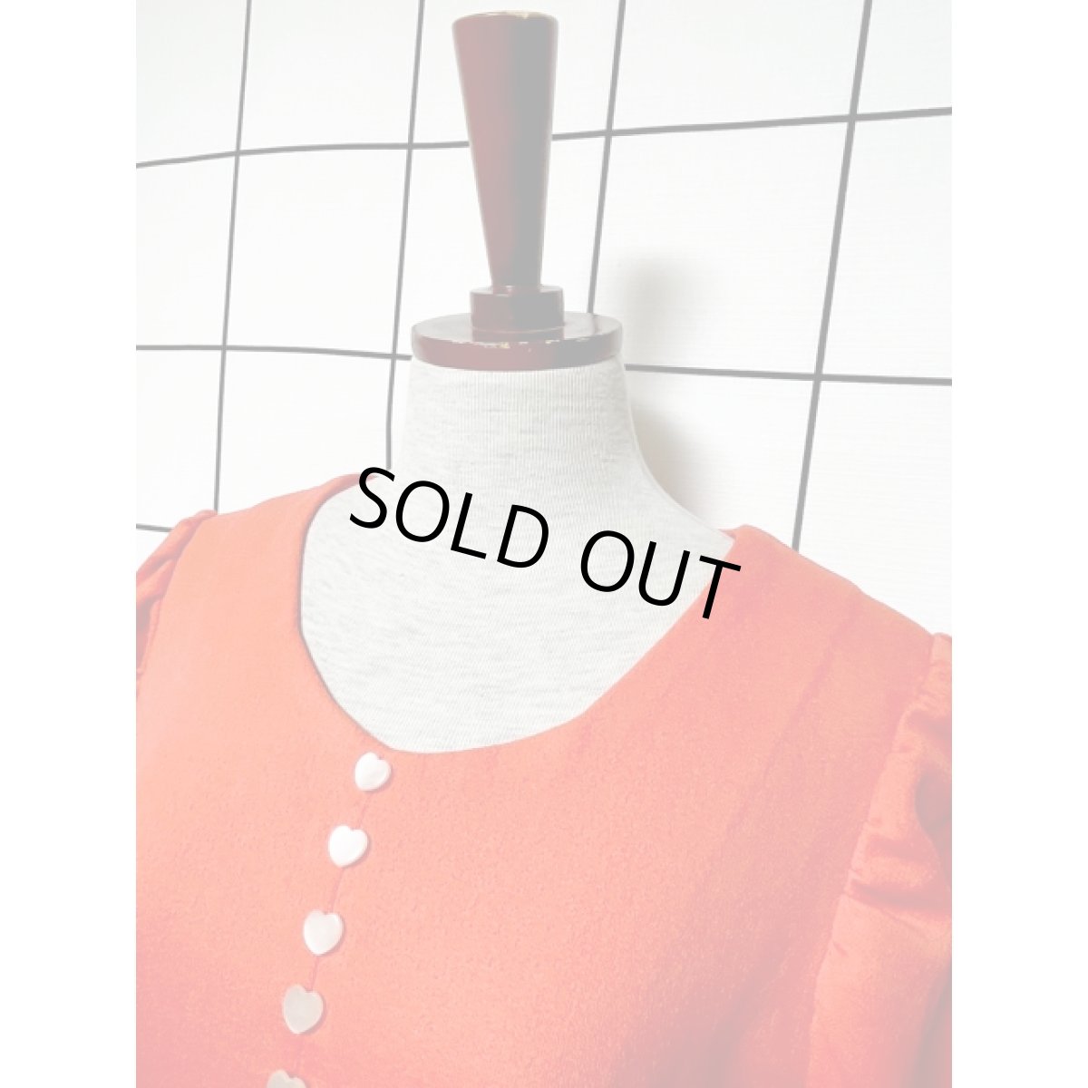 画像8: 70's レトロ ポップ ハート型ボタン バックウエストリボン ロング 長袖 ヨーロッパ古着 ヴィンテージワンピース【V8108】 (8)