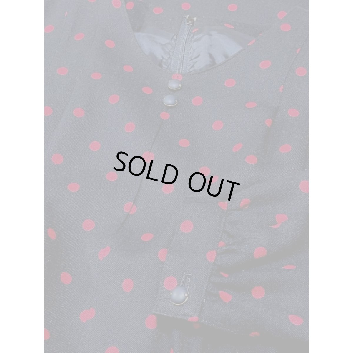 画像9: ドット柄 70年代 ウール ウエストゴム ブラック レッド レトロ レディース 長袖 昭和レトロ 国産古着 レトロワンピース 【V8118】 (9)