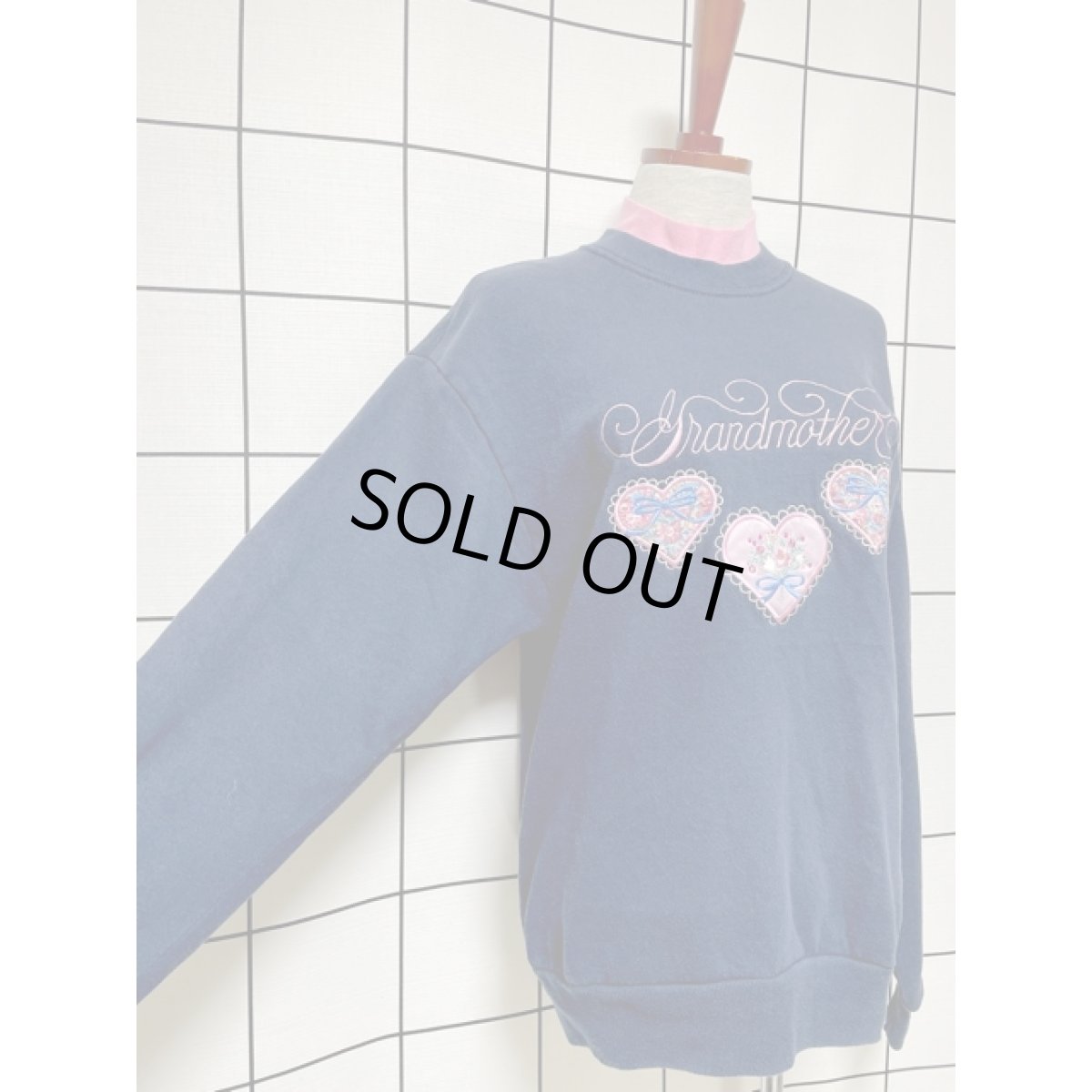 画像4: ハート 刺繍パッチ 英字 ハイネック ネイビー ピンク レトロ USA古着 ヴィンテージスウェット (4)