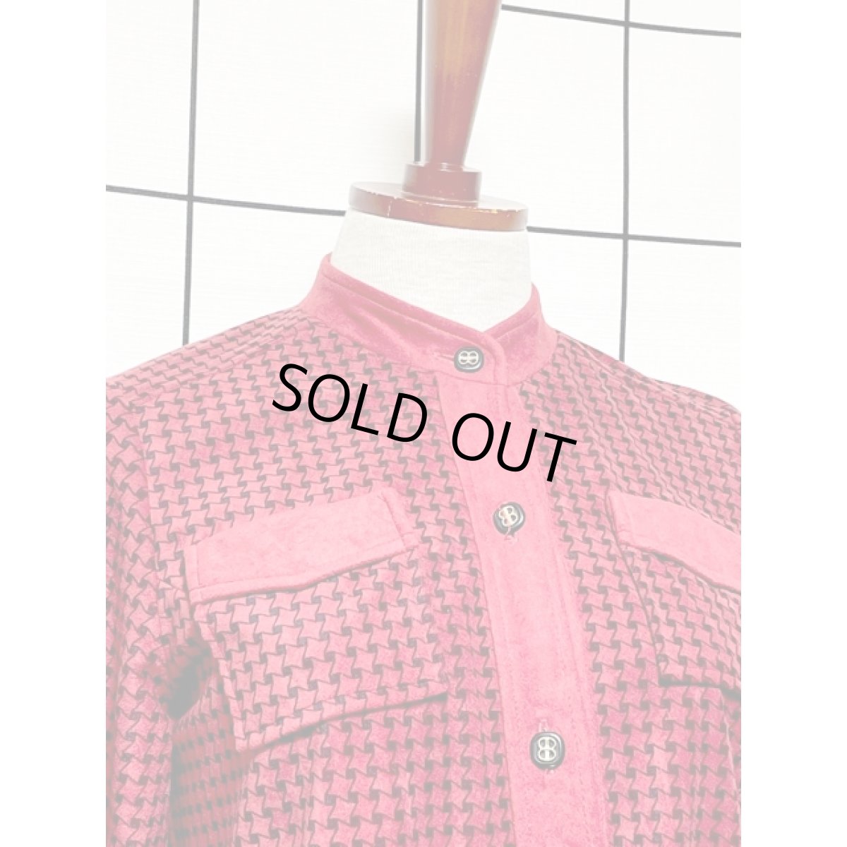 画像3: 前開き ハイネック シルエットが綺麗 レッド ブラック レトロ レディース 長袖 昭和レトロ 国産古着 レトロワンピース 【V8138】 (3)