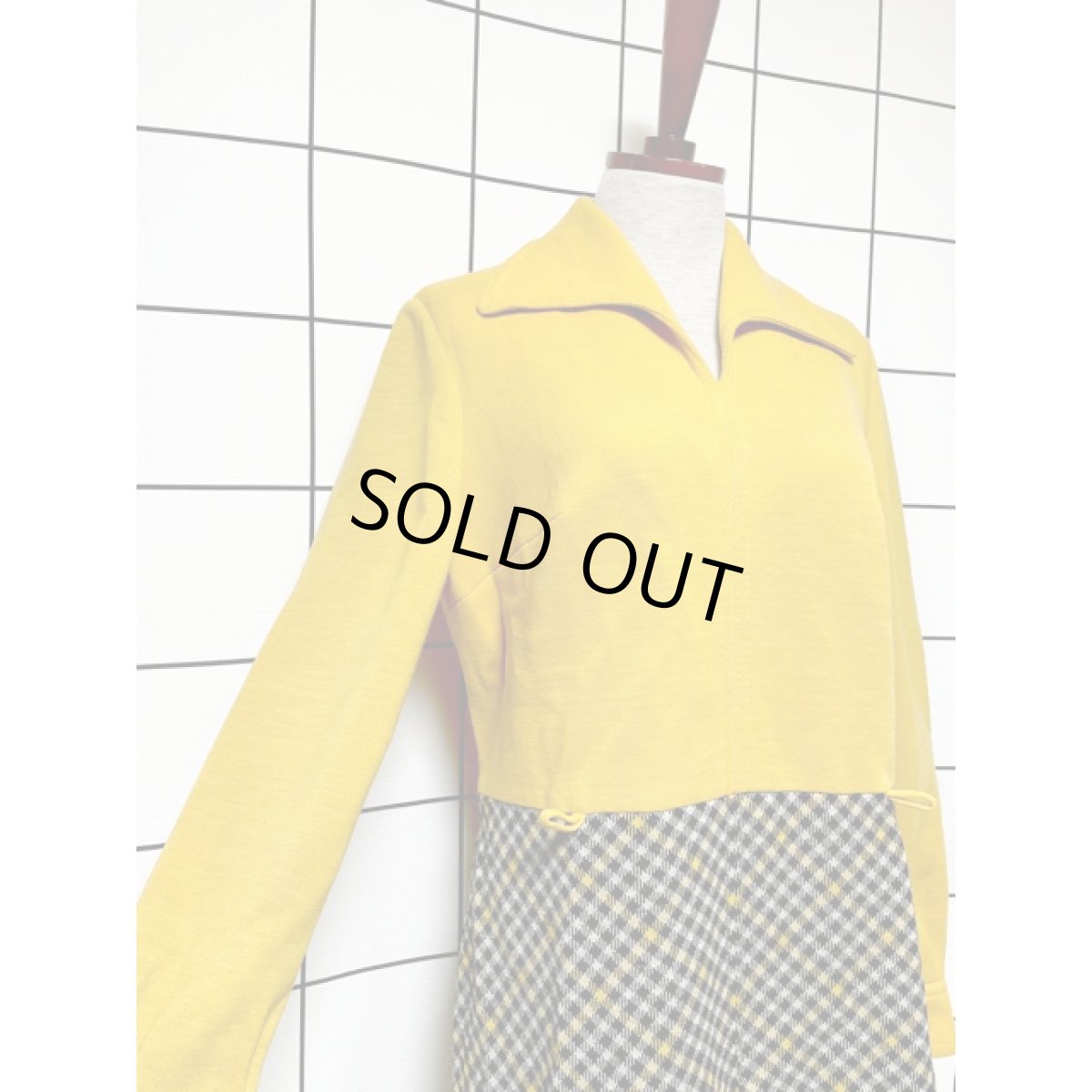 画像4: ヨーロッパ古着 ワンピース ヴィンテージ マスタードカラー チェック ウール  (4)