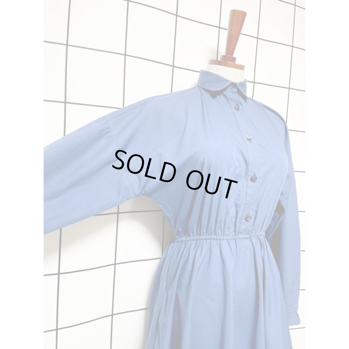 画像4: 無地 ウエストゴム 長袖 レトロ USA古着 ヴィンテージワンピース【8164】 (4)