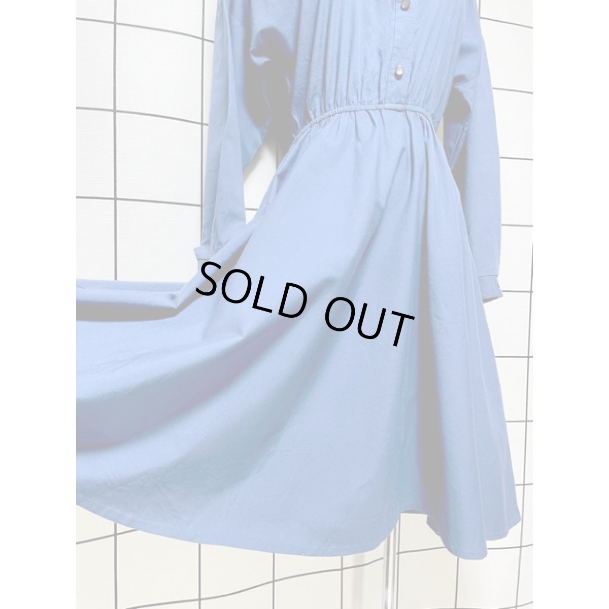 画像10: 無地 ウエストゴム 長袖 レトロ USA古着 ヴィンテージワンピース【8164】 (10)