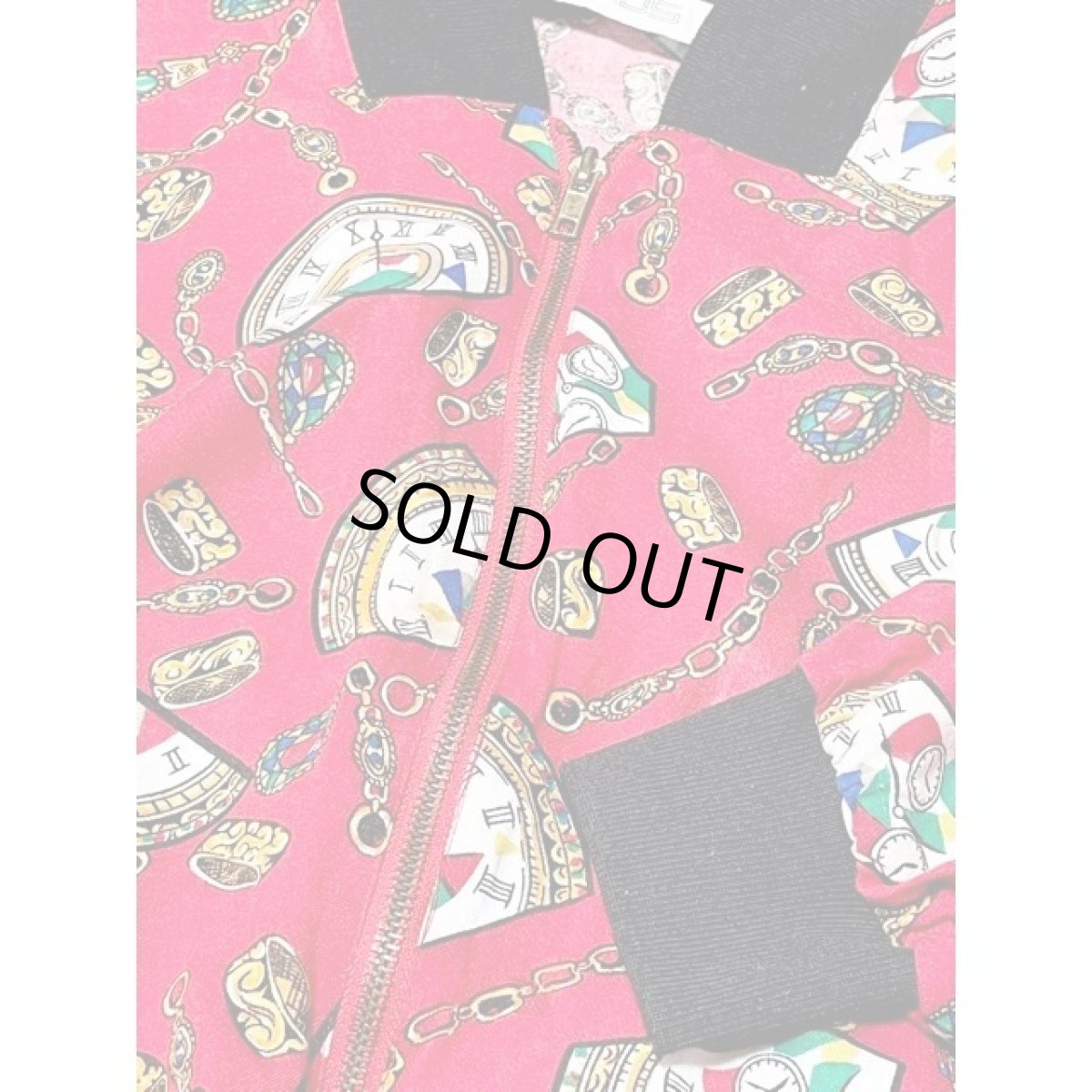 画像9: 時計柄 チェーン レッド ジップアップ USA古着 ブルゾン ジャンパー ヴィンテージアウター (9)