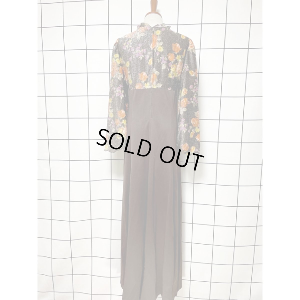 画像5: 花柄 ラメ織り 長袖 レトロ クラシカル ヨーロッパ古着 ヴィンテージドレス【V8184】 (5)