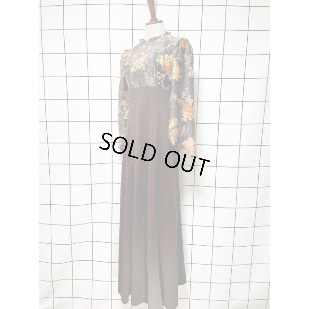 画像2: 花柄 ラメ織り 長袖 レトロ クラシカル ヨーロッパ古着 ヴィンテージドレス【V8184】 (2)