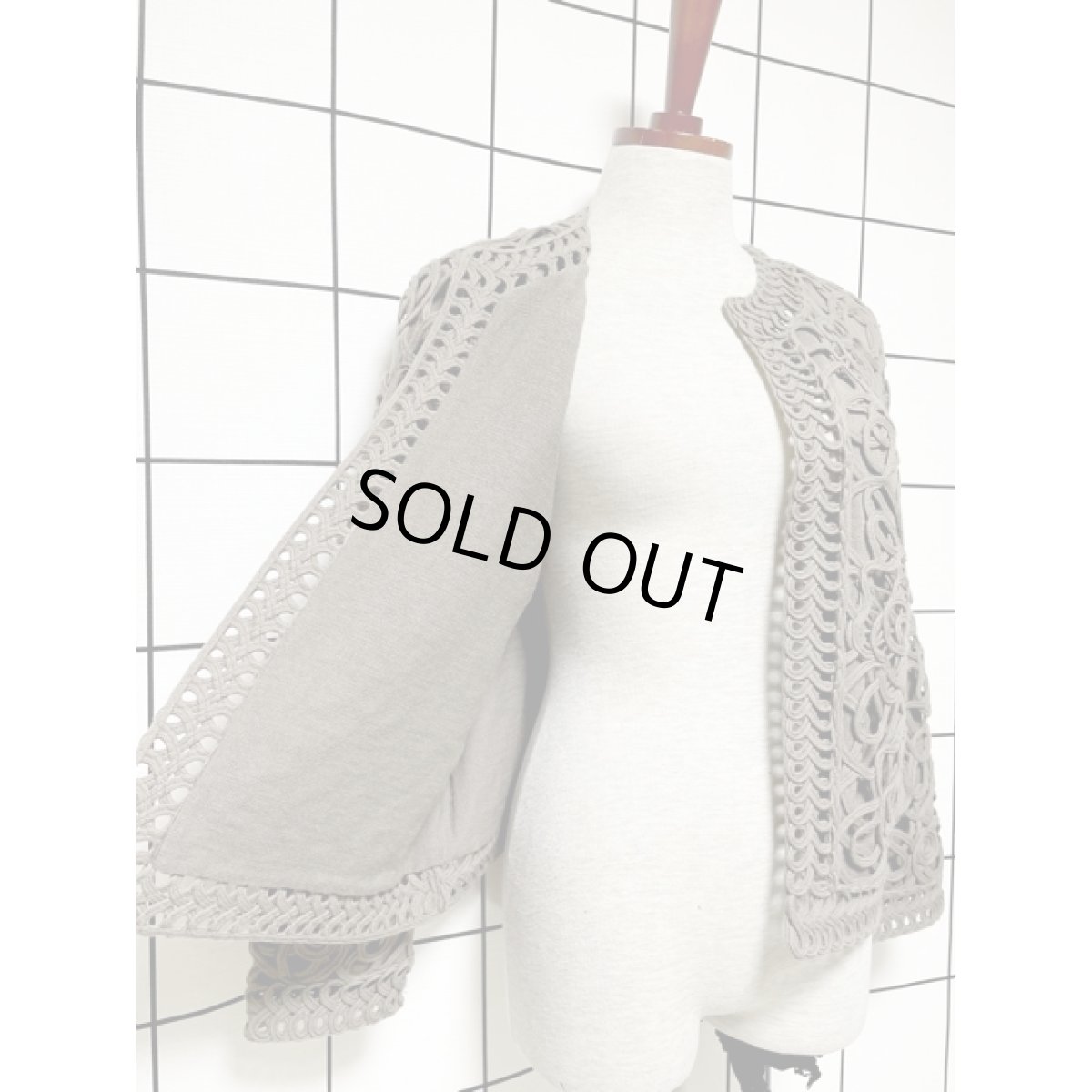 画像10: 透かし編みデザイン 前開き ウール 国産古着 レトロジャケット (10)