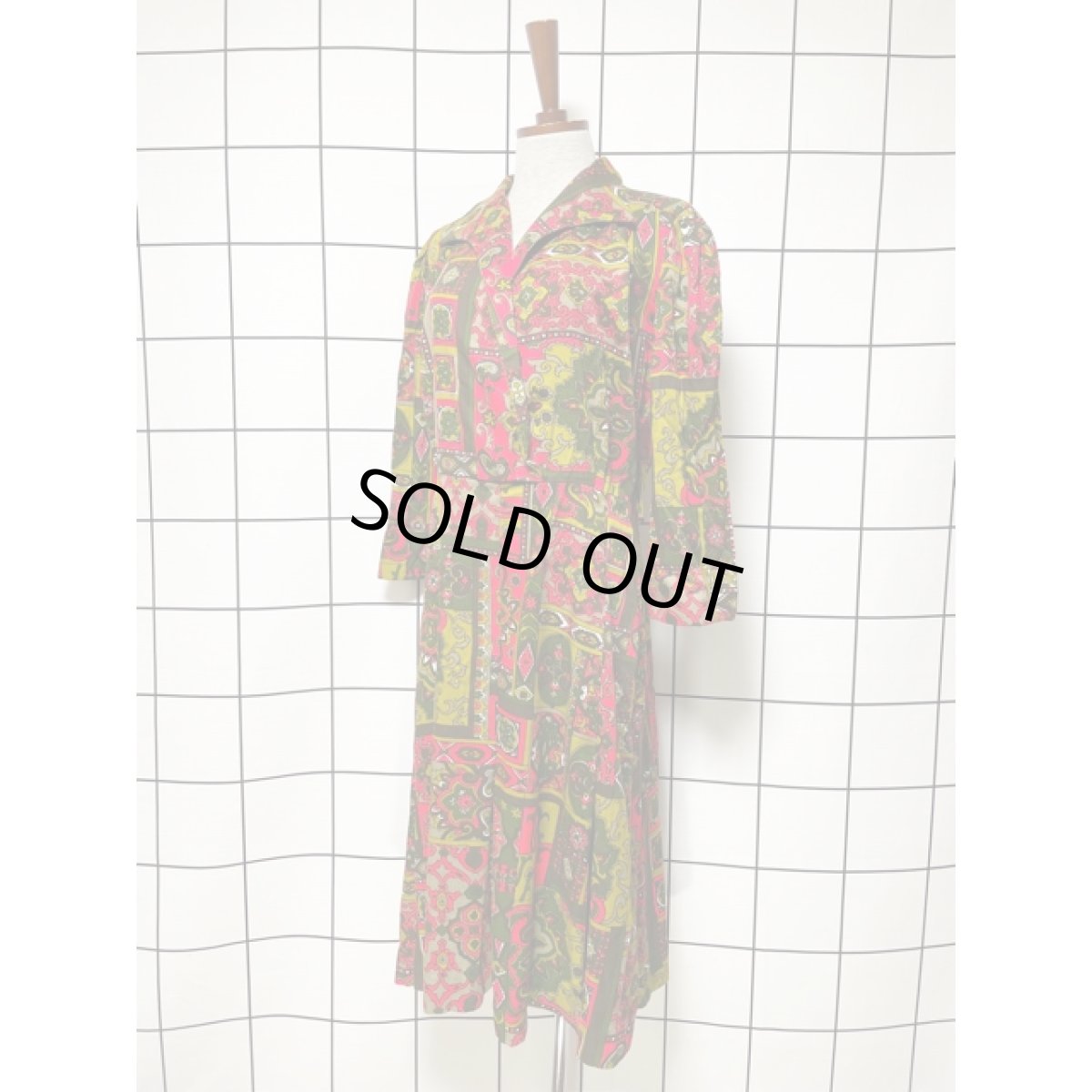 画像2: サイケ TALON 個性的 レトロ 長袖 USA古着 ヴィンテージワンピース【V8188】 (2)