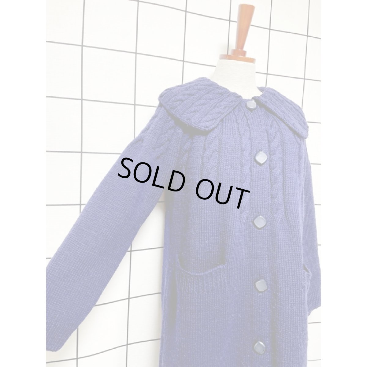 画像4: ニット ネイビー ビッグカラー シルエットが綺麗 レディース 古着 アウター (4)