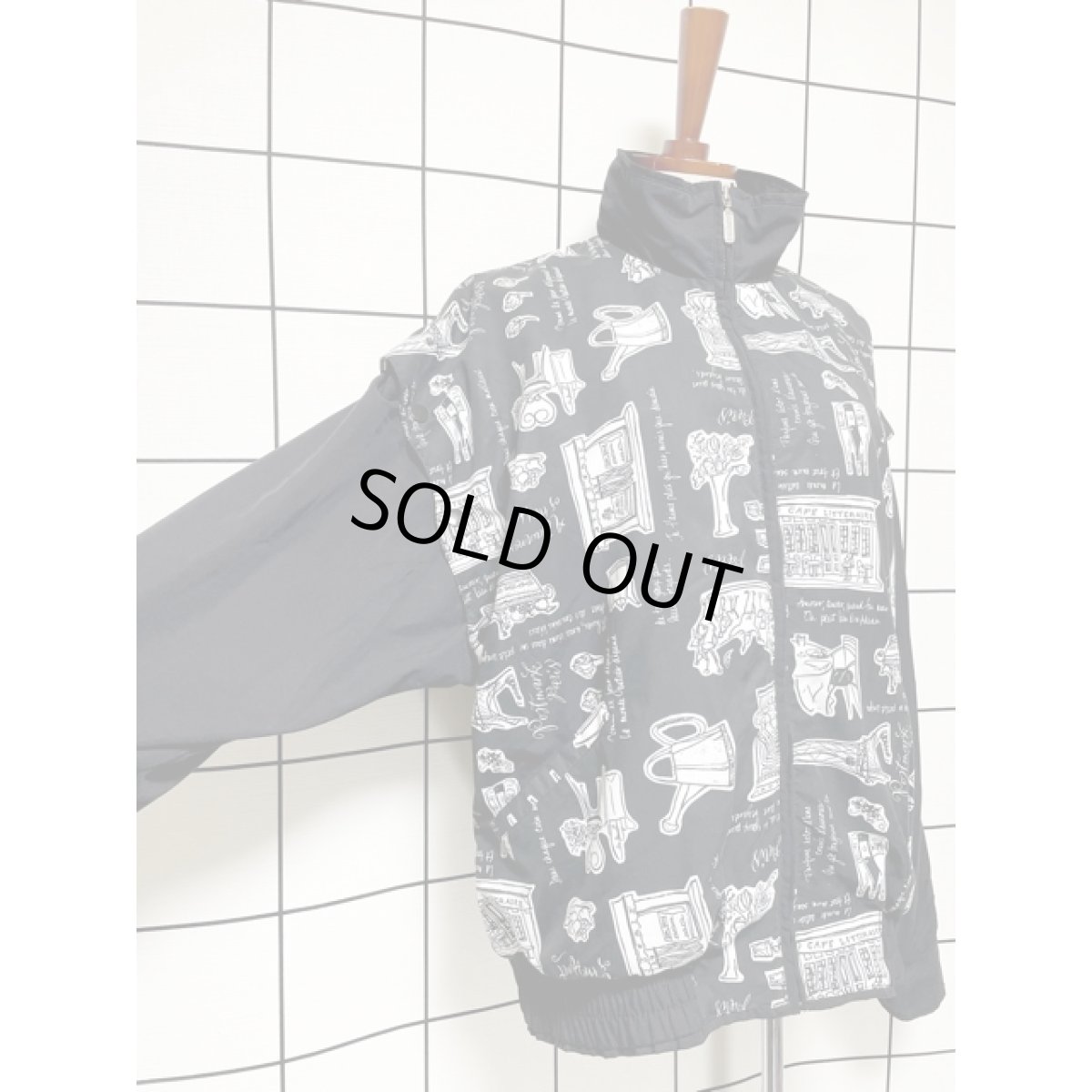 画像4: アート柄 ブラック ホワイト ジップアップ 古着 ジャンパー ブルゾンジャケット (4)