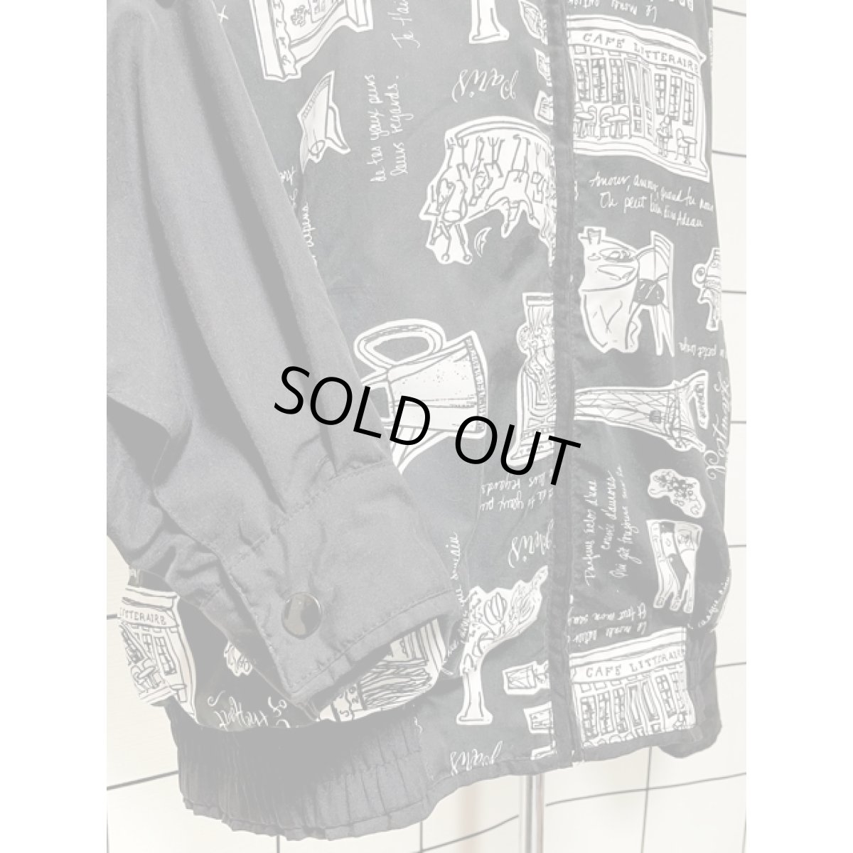 画像11: アート柄 ブラック ホワイト ジップアップ 古着 ジャンパー ブルゾンジャケット (11)