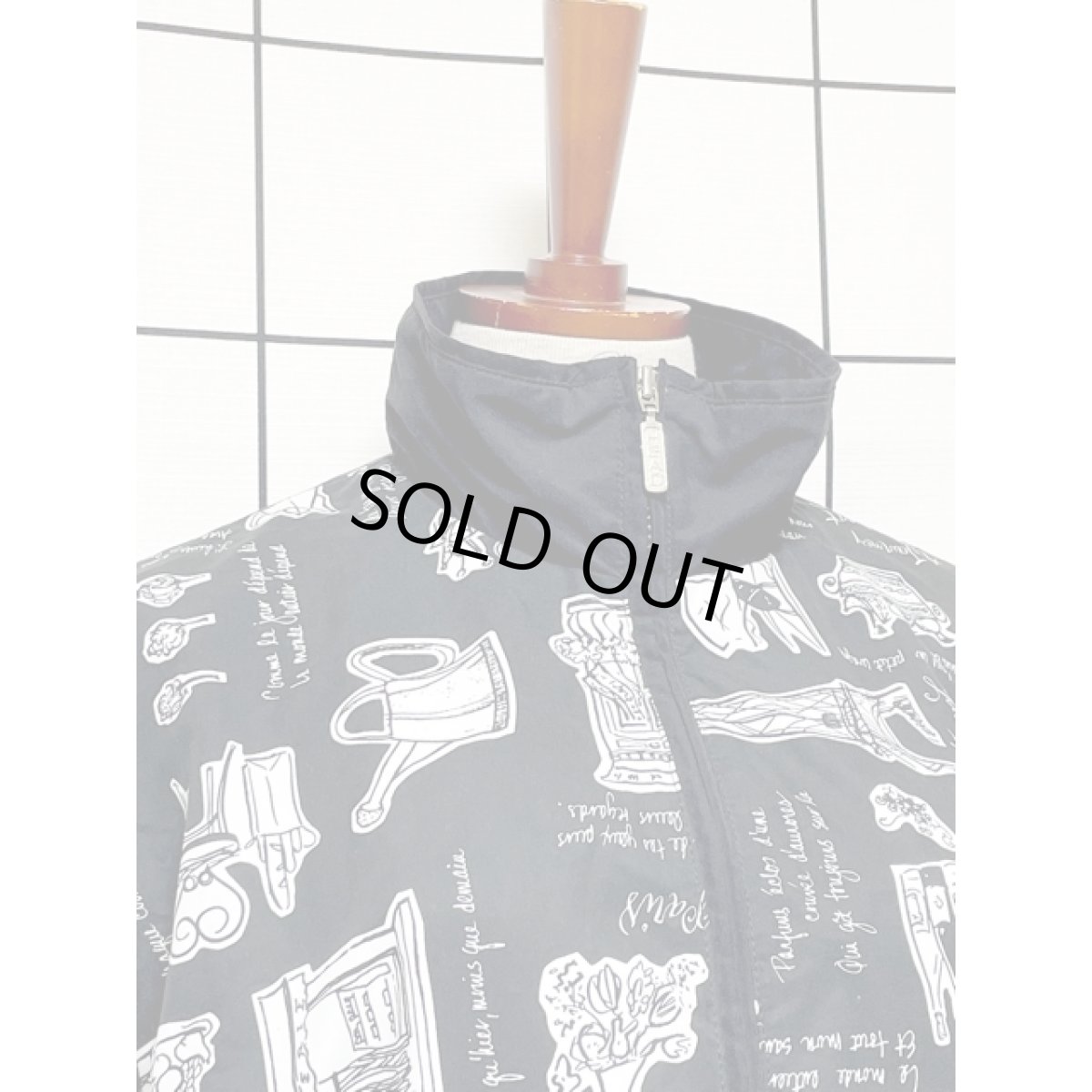 画像3: アート柄 ブラック ホワイト ジップアップ 古着 ジャンパー ブルゾンジャケット (3)