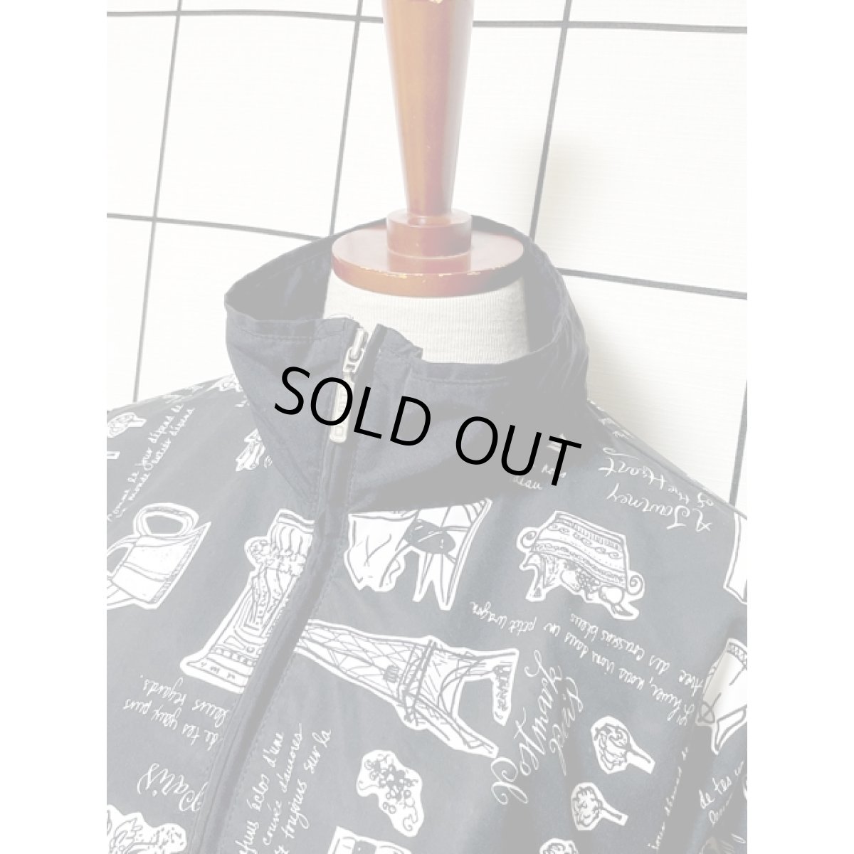 画像7: アート柄 ブラック ホワイト ジップアップ 古着 ジャンパー ブルゾンジャケット (7)