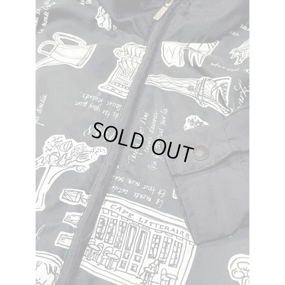 画像13: アート柄 ブラック ホワイト ジップアップ 古着 ジャンパー ブルゾンジャケット (13)