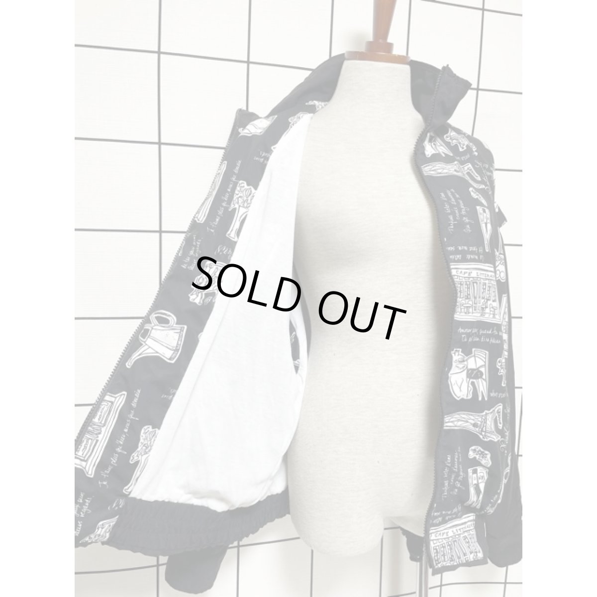 画像12: アート柄 ブラック ホワイト ジップアップ 古着 ジャンパー ブルゾンジャケット (12)