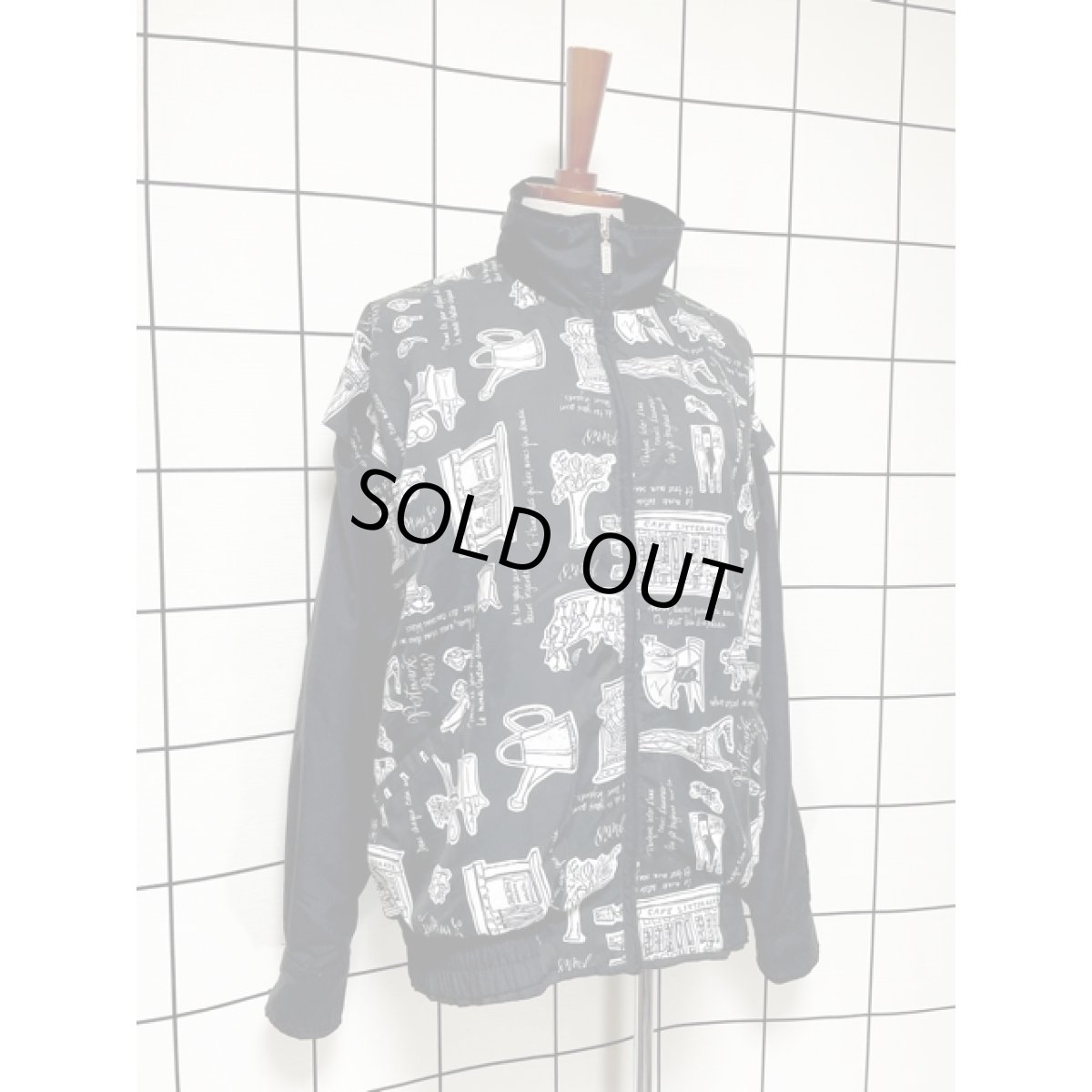 画像6: アート柄 ブラック ホワイト ジップアップ 古着 ジャンパー ブルゾンジャケット (6)