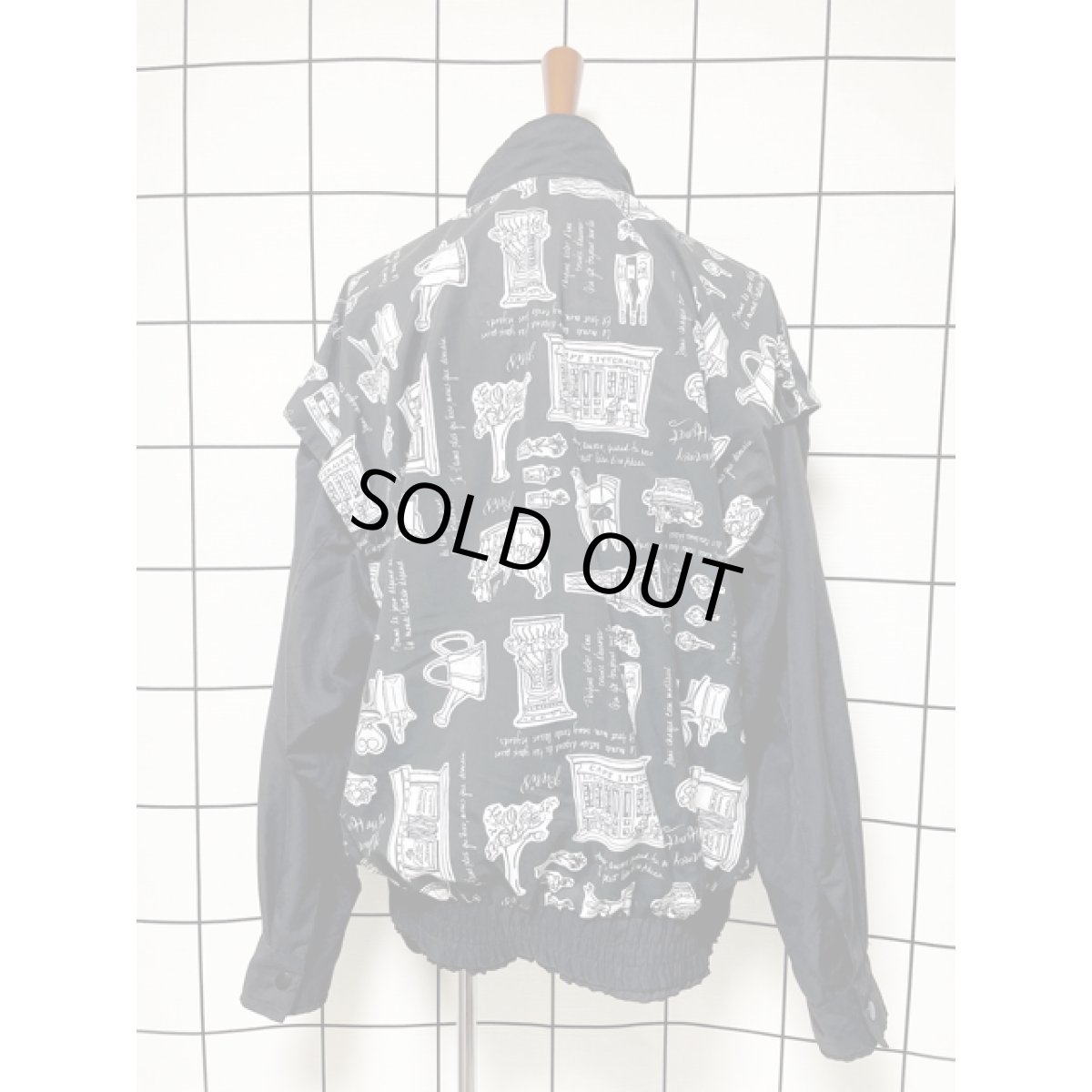 画像5: アート柄 ブラック ホワイト ジップアップ 古着 ジャンパー ブルゾンジャケット (5)