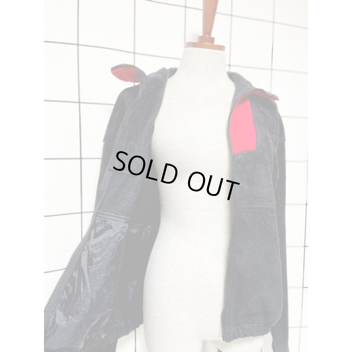 画像8: ブラック レッド ジップアップ レトロ 古着 フリースジャケット (8)