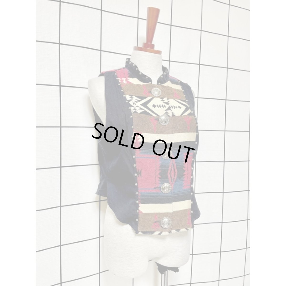 画像6: チマヨ模様 スタッズ ゴブラン フォークロア レトロ USA古着 ベスト (6)