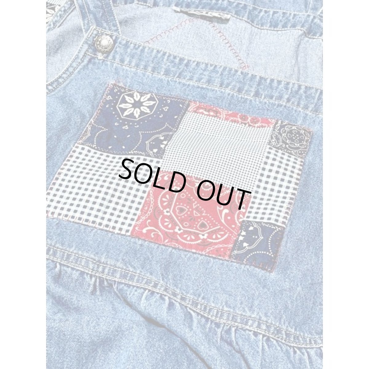 画像13: バンダナ チェック ドットパッチ デニム ノースリーブ レトロ USA古着 ヴィンテージジャンパースカート【V8245】 (13)