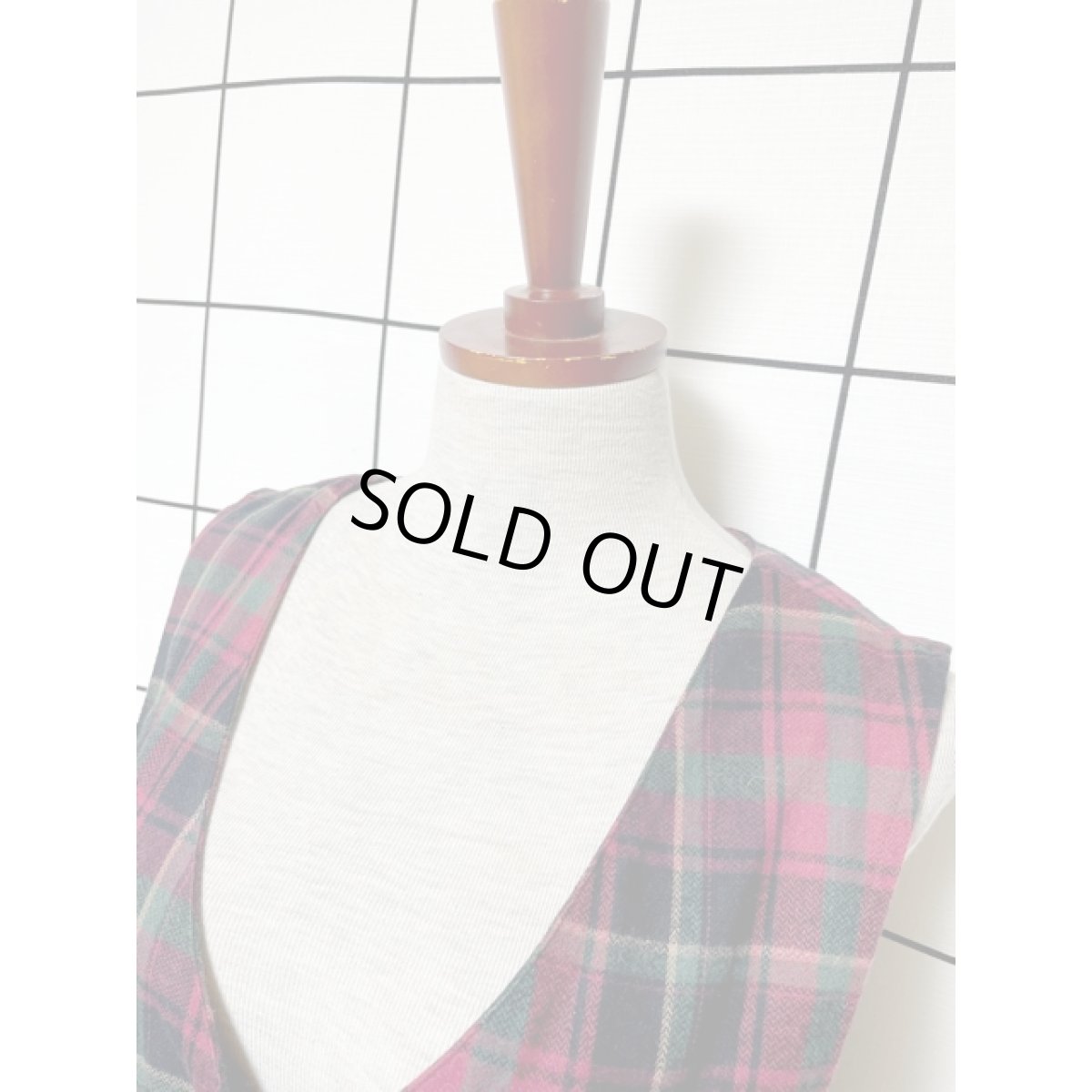 画像7: チェック柄 前開き ノースリーブ レトロ USA古着 ヴィンテージジャンパースカート【V8244】 (7)