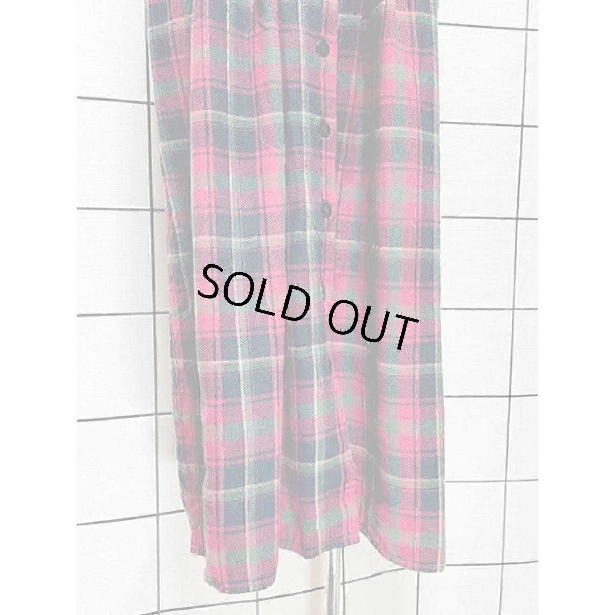 画像9: チェック柄 前開き ノースリーブ レトロ USA古着 ヴィンテージジャンパースカート【V8244】 (9)